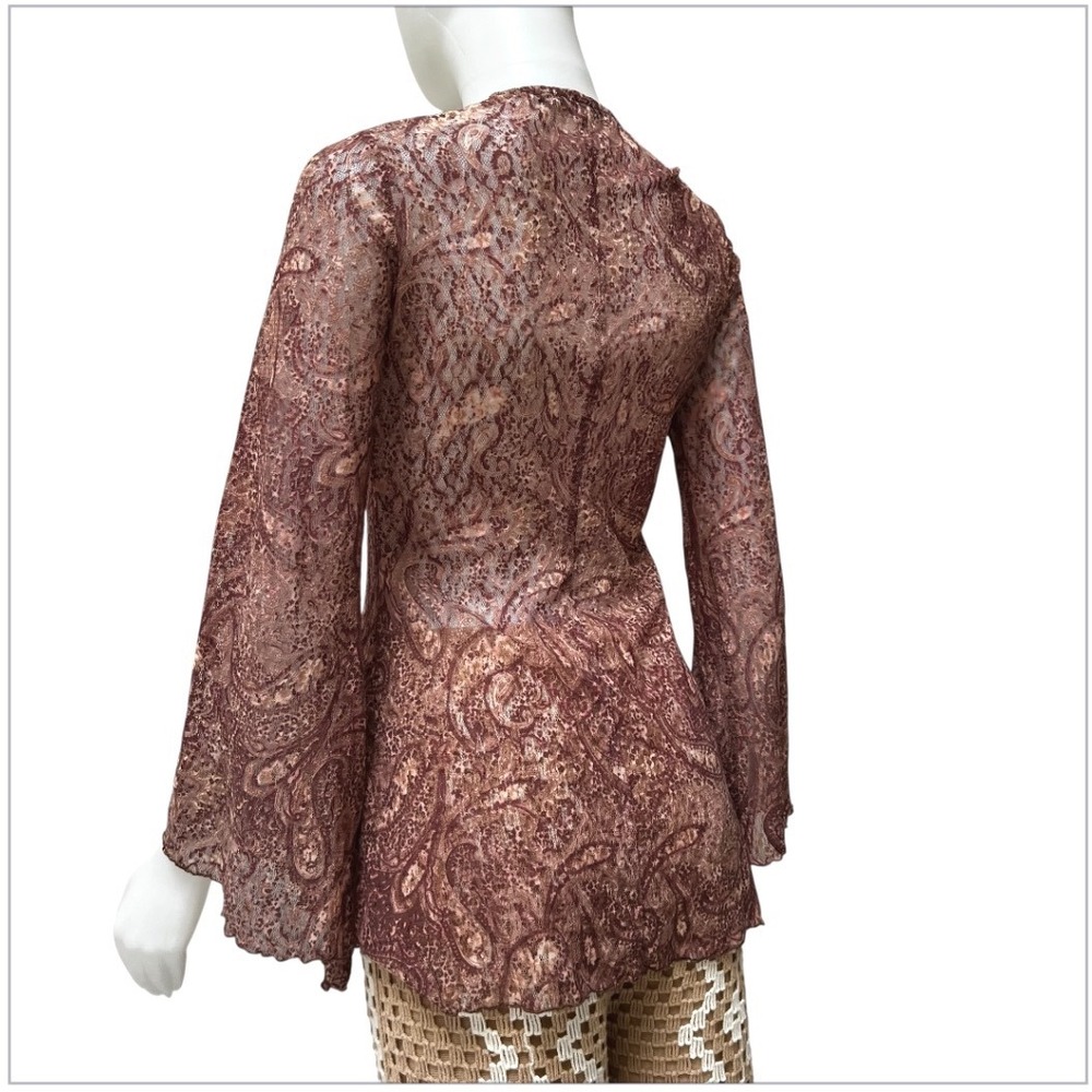 Vtg 90s Bisou Bisou Paisley Lace‎ Bell Sleeve Top Boho S Whitchy Whimsygoth USA - Picture 16 of 17